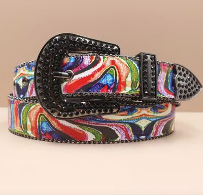 Multi Colored Designer Look Crystal Buckle Belt
