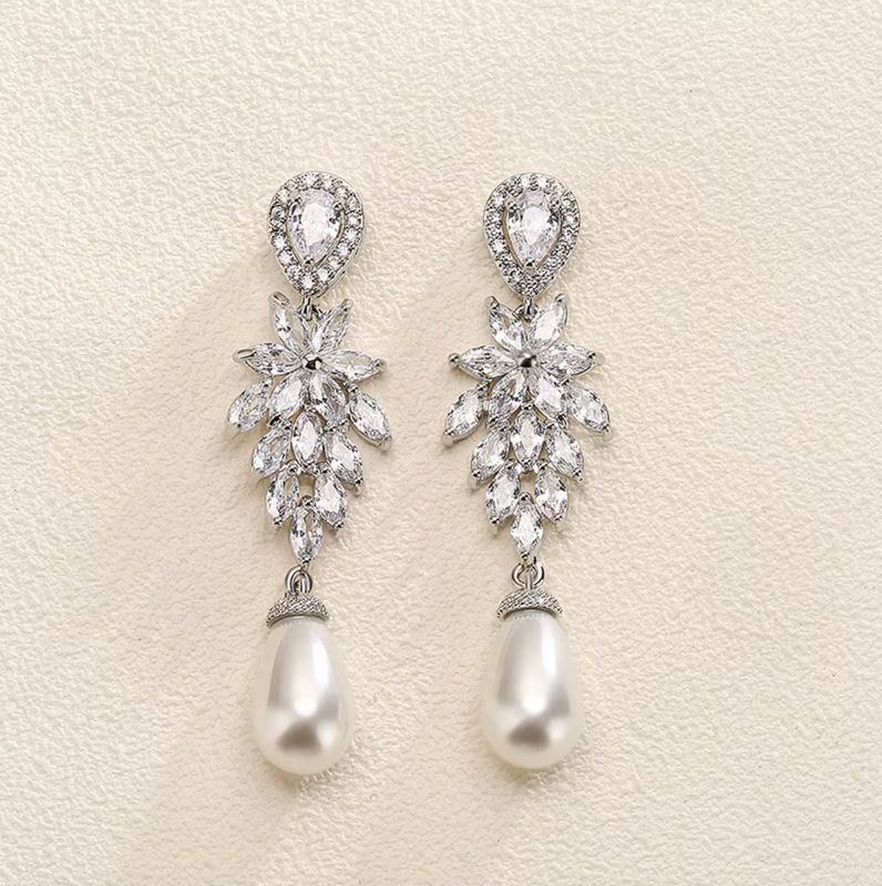 Marquise Burst Teardrop Top Pearl Dangle Earring