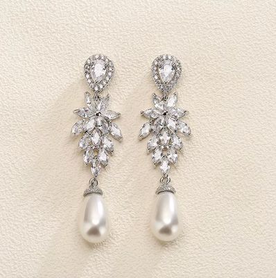 Marquise Burst Teardrop Top Pearl Dangle Earring