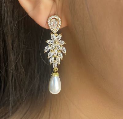 Marquise Burst Teardrop Top Pearl Dangle Earring