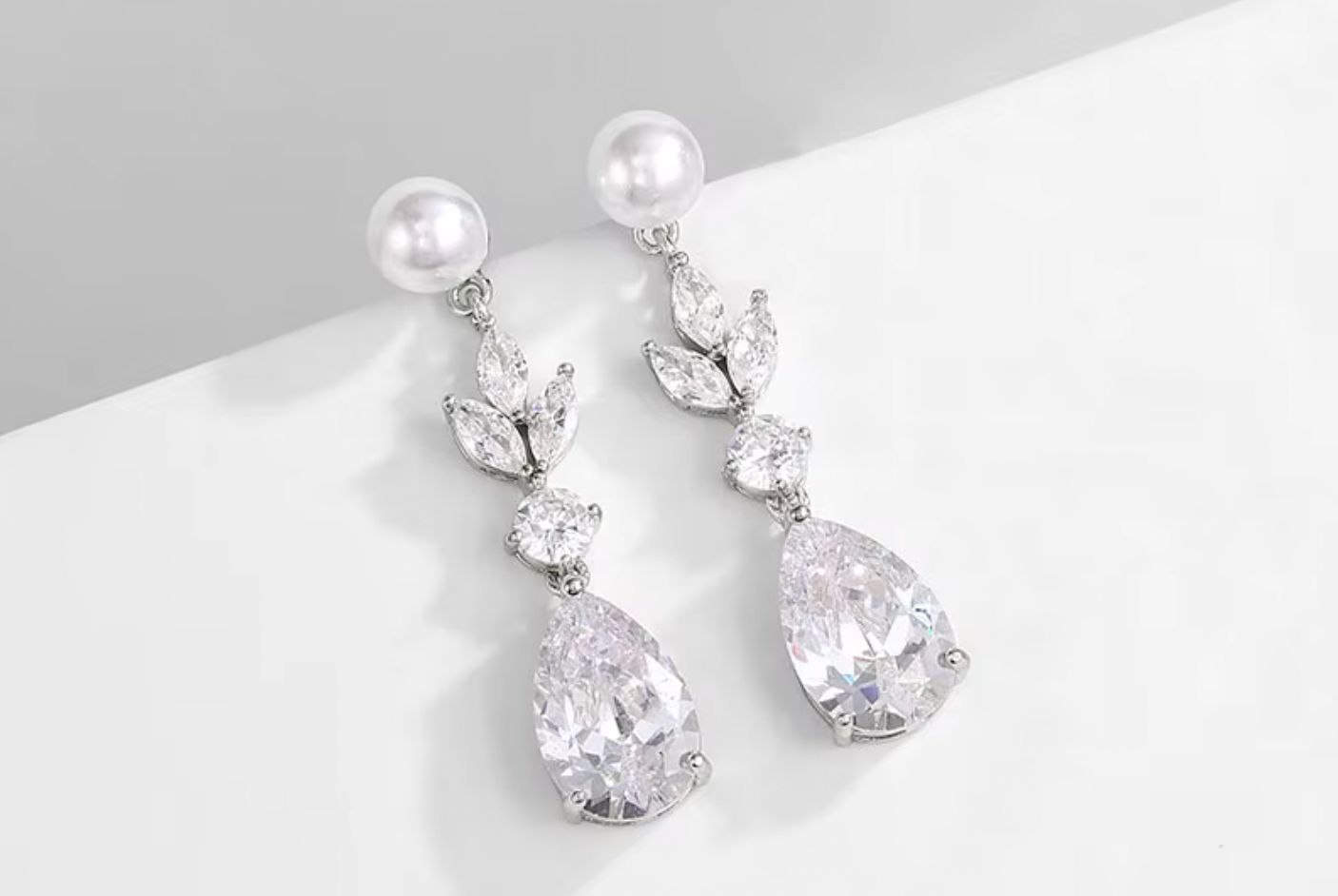 Pearl Top Tear Drop Dangle Formal Earring