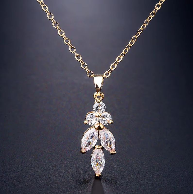 Gold Plated 3 Marquis AAA CZ Pendant Necklace