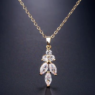 Gold Plated 3 Marquis AAA CZ Pendant Necklace