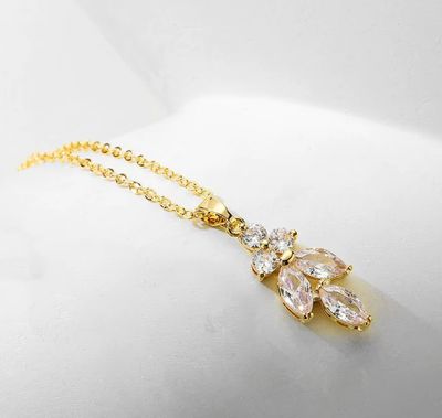 Gold Plated 3 Marquis AAA CZ Pendant Necklace