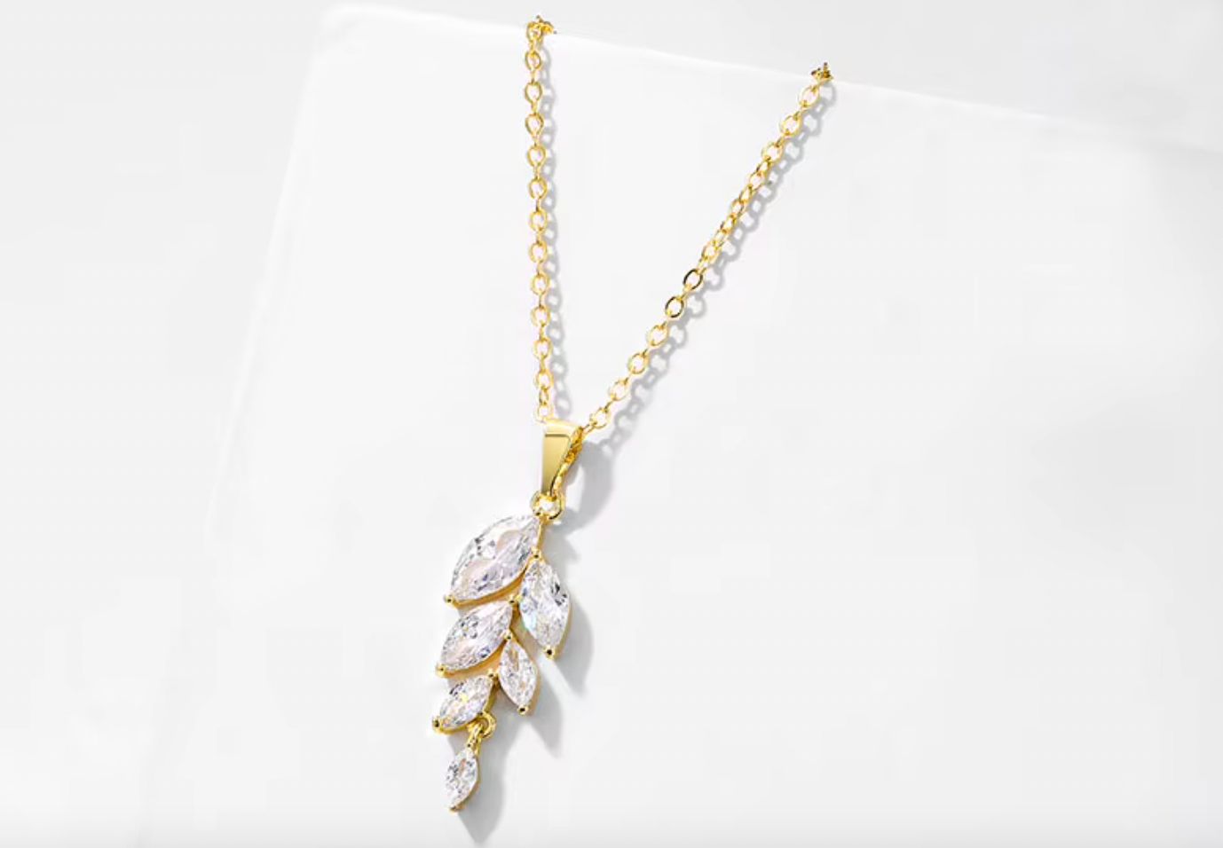 Gold Platted Staggered AAA CZ Marquis Pendant Necklace