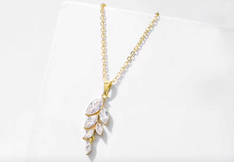 Gold Platted Staggered AAA CZ Marquis Pendant Necklace