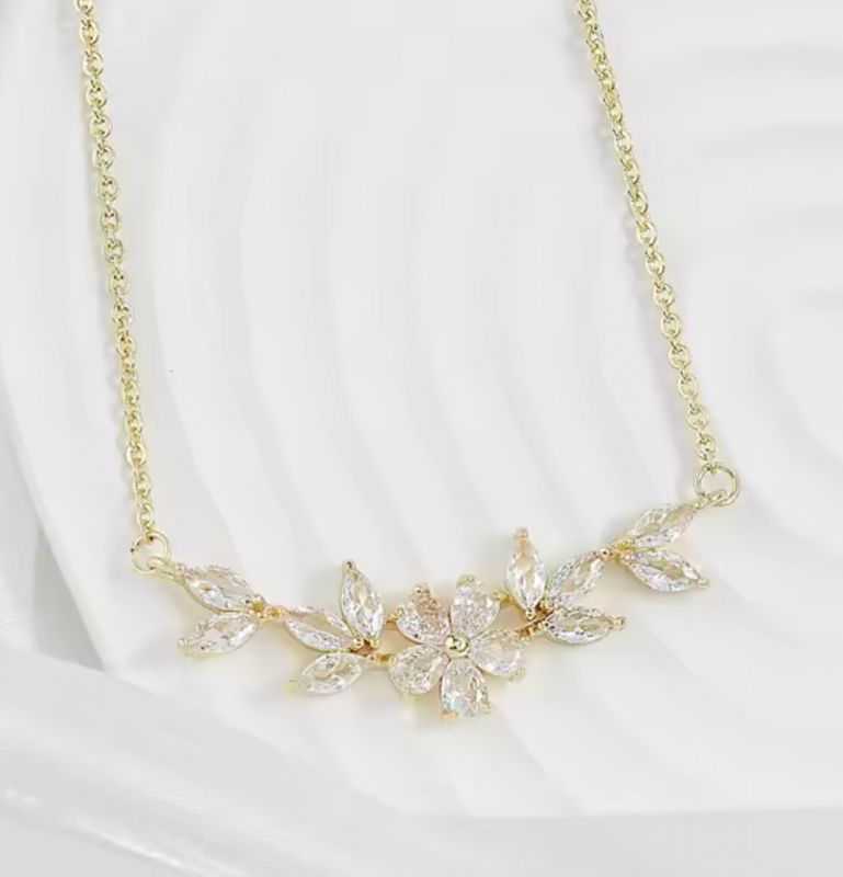 Gold Plated AAA Cubic Zirconia Floral Burst Delicate Necklace