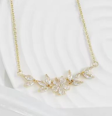 Gold Plated AAA Cubic Zirconia Floral Burst Delicate Necklace