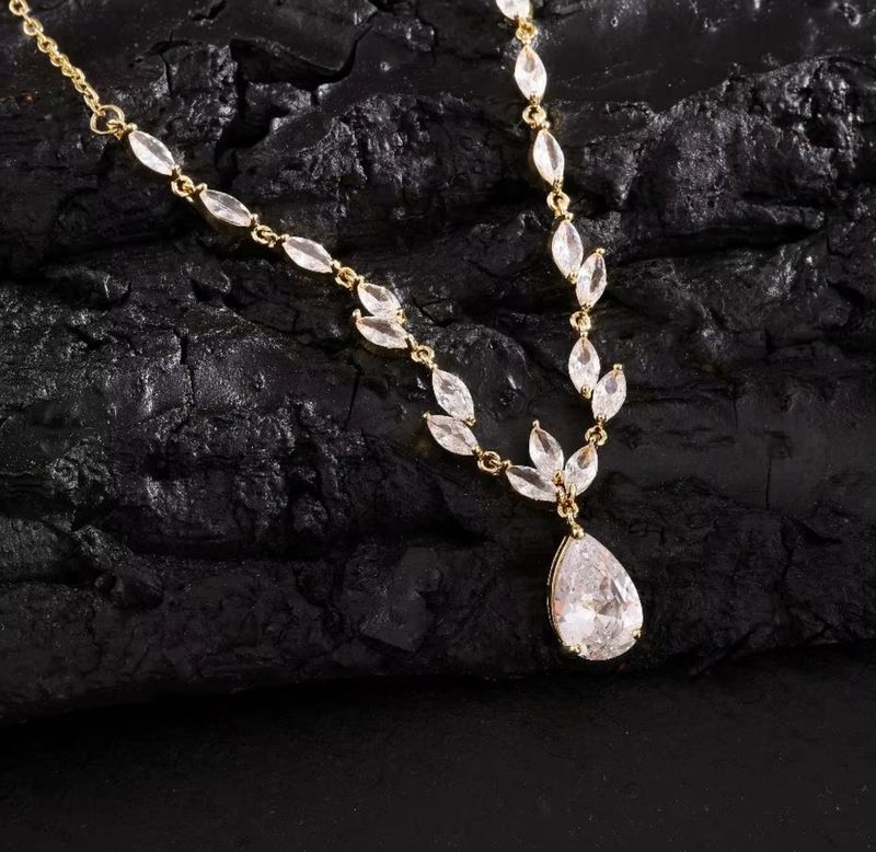 Gold Plated AAA CZ Botanical Tear Drop Necklace