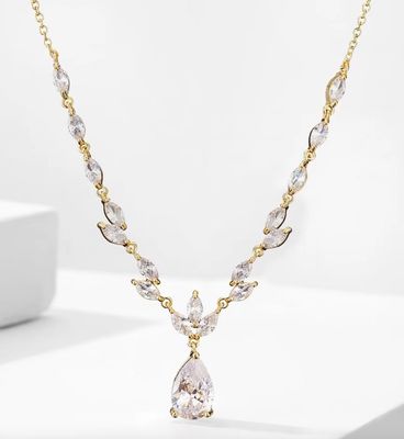 Gold Plated AAA CZ Botanical Tear Drop Necklace