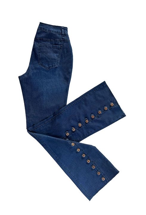 Ethyl Long Lean Denim Button Bottom Flare Jean