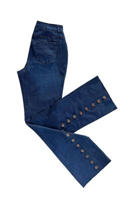 Ethyl Long Lean Denim Button Bottom Flare Jean