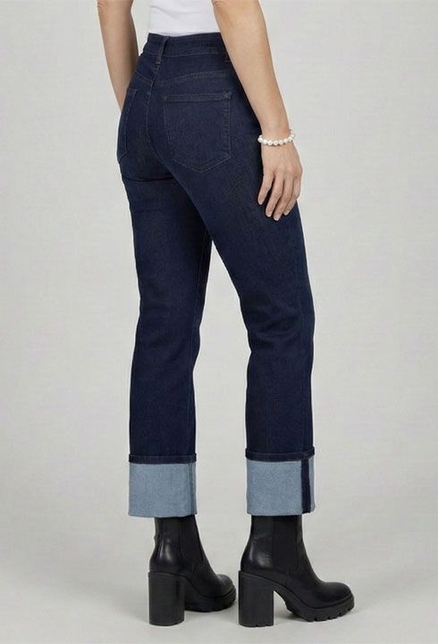 Ethyl Deep Blue Denim Cuffed Cropped Pant