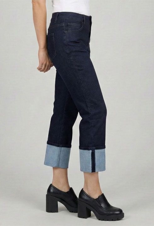 Ethyl Deep Blue Denim Cuffed Cropped Pant