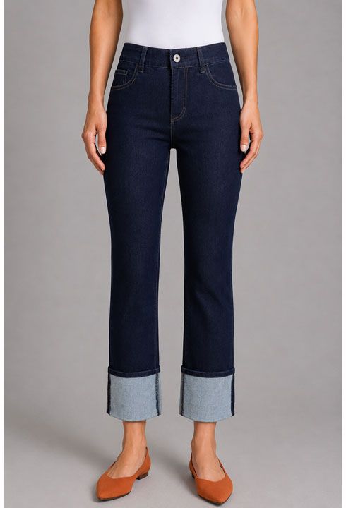 Ethyl Deep Blue Denim Cuffed Cropped Pant