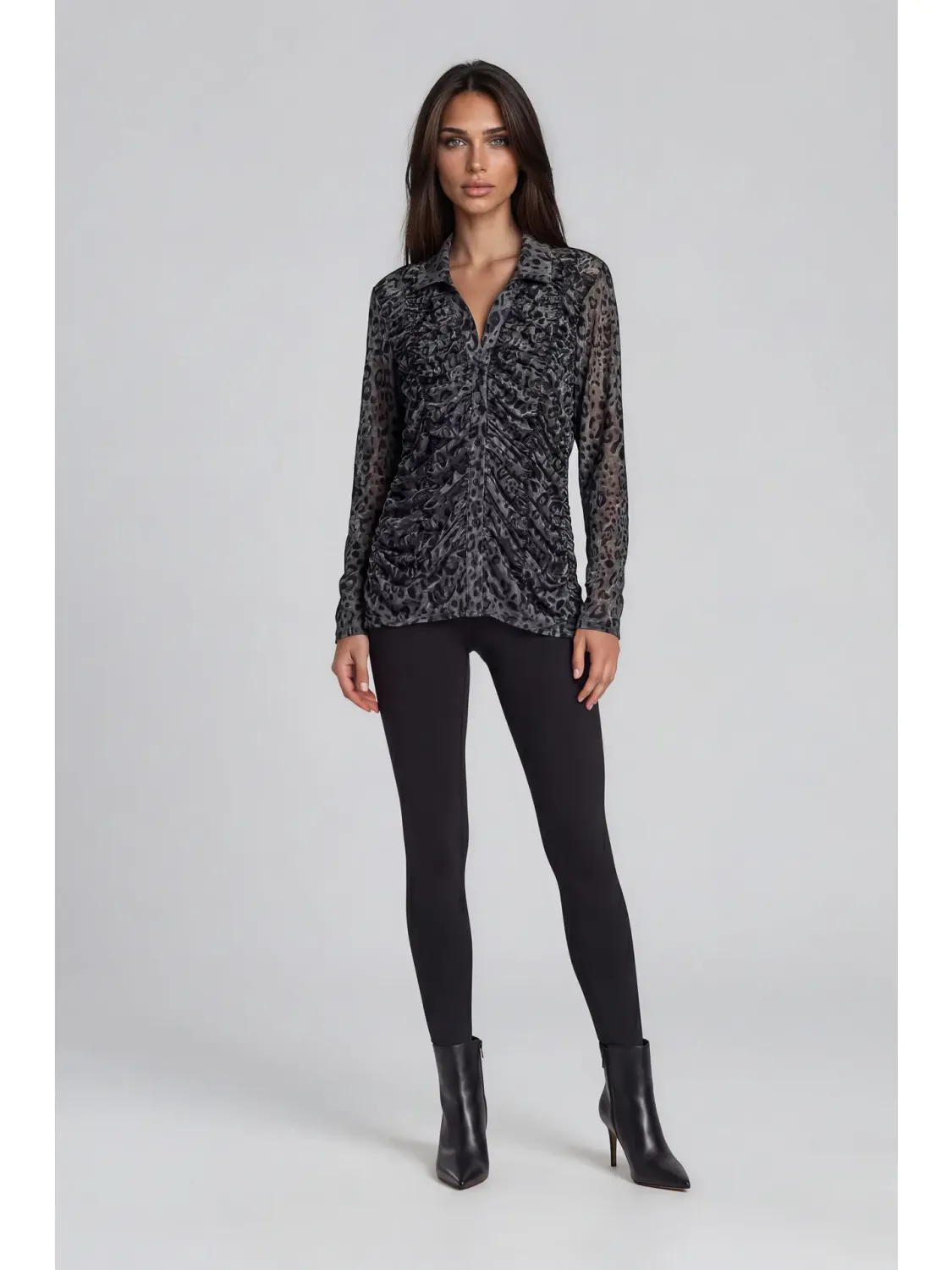 Black/Grey Ruched Velvet Mesh Top Black/Grey Ruched Velvet Mesh Top
