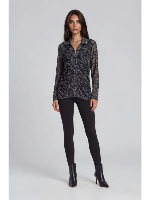 Black/Grey Ruched Velvet Mesh Top