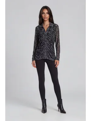 Black/Grey Ruched Velvet Mesh Top