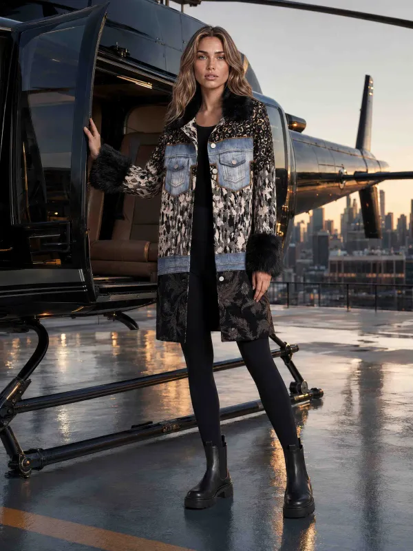 Mixed Media Faux Fur Trim Jacket Mixed Media Faux Fur Trim Jacket