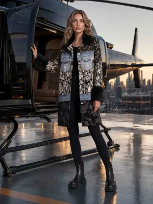 Mixed Media Faux Fur Trim Jacket