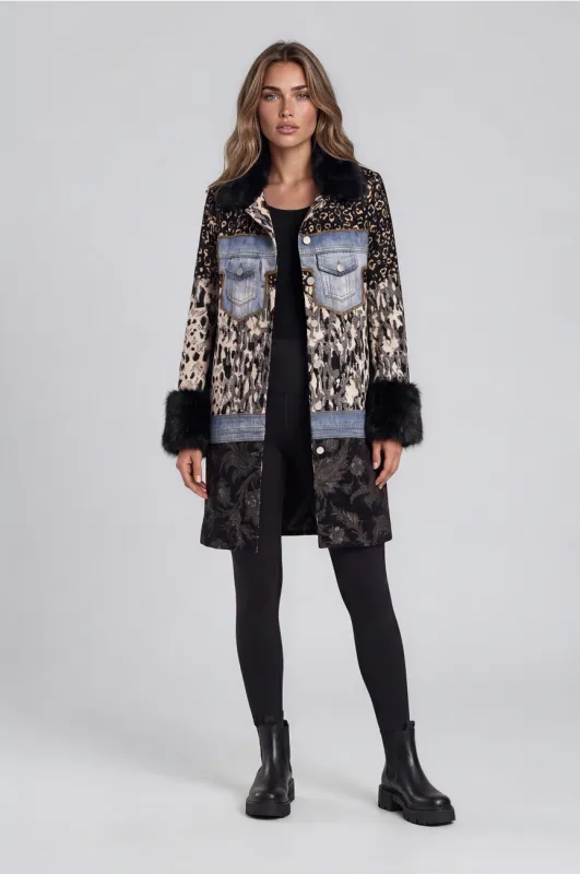 Mixed Media Faux Fur Trim Jacket