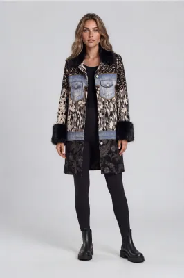 Mixed Media Faux Fur Trim Jacket