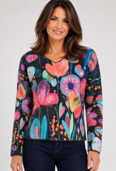 Bright Embellished Multi Colored Razzle V Sweater