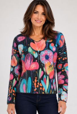 Bright Embellished Multi Colored Razzle V Sweater