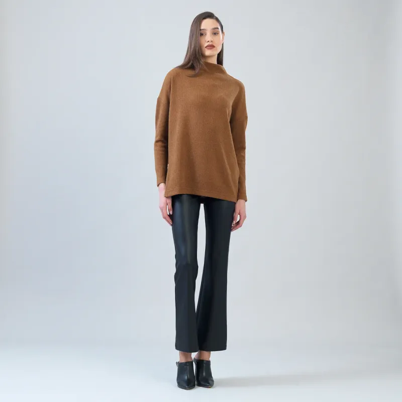 Camel Plush Ribbed Zipper Vent Tunic Sweater