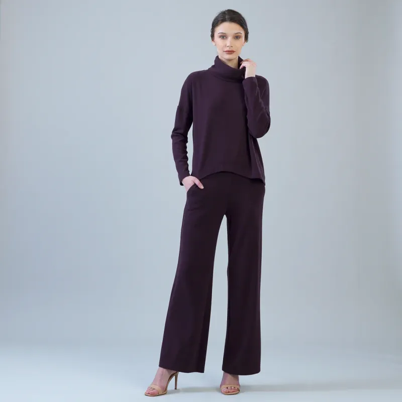 Eggplant Lounge Knit Wide Leg Pocket Pant