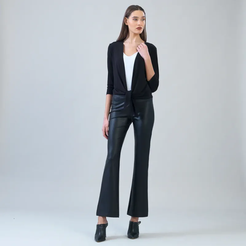 Black Liquid Leather Sheen Boot Cut Pant