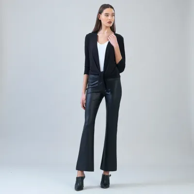 Black Liquid Leather Sheen Boot Cut Pant