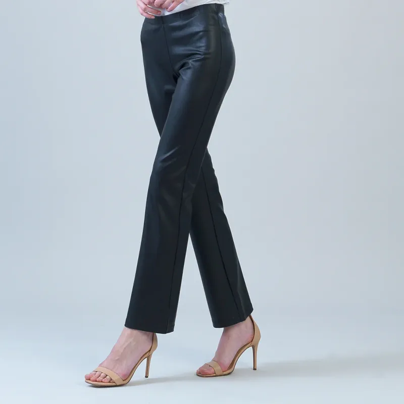 Black Liquid Leather Sheen Boot Cut Pant