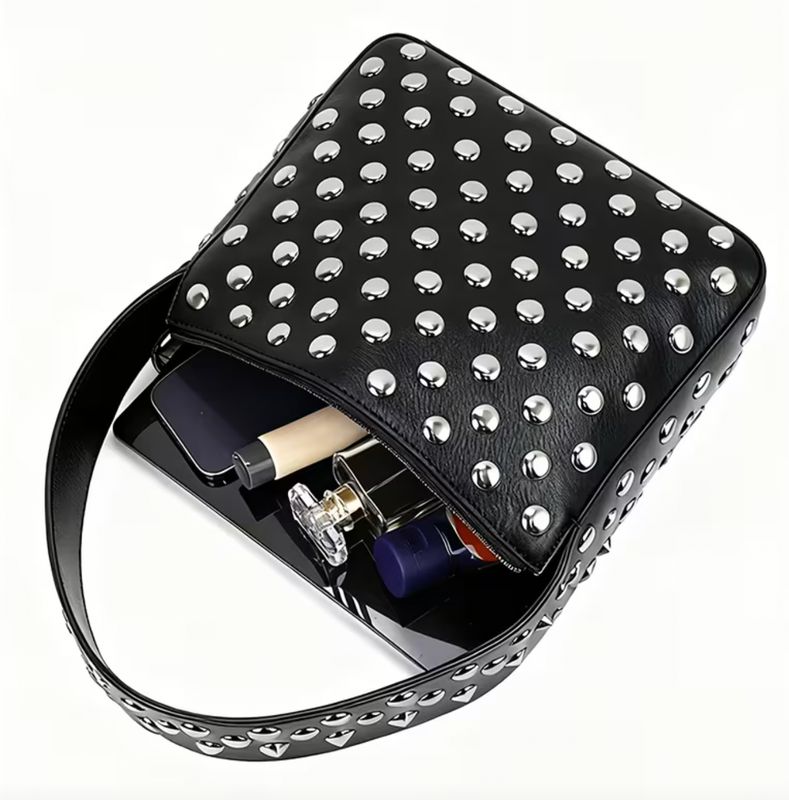 Black Vegan Leather Silver Stud Handbag
