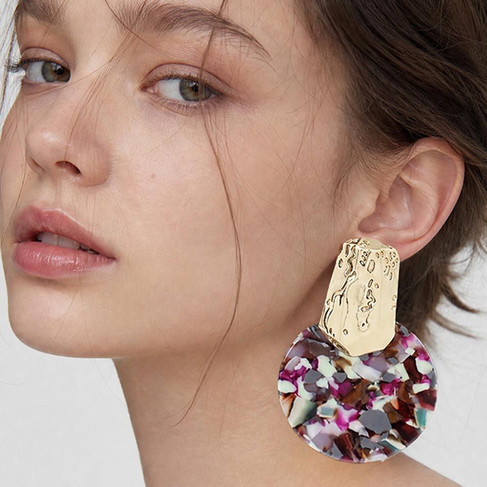 Oversized Patterned Celluloid Acetate Accent Statement Earrings
