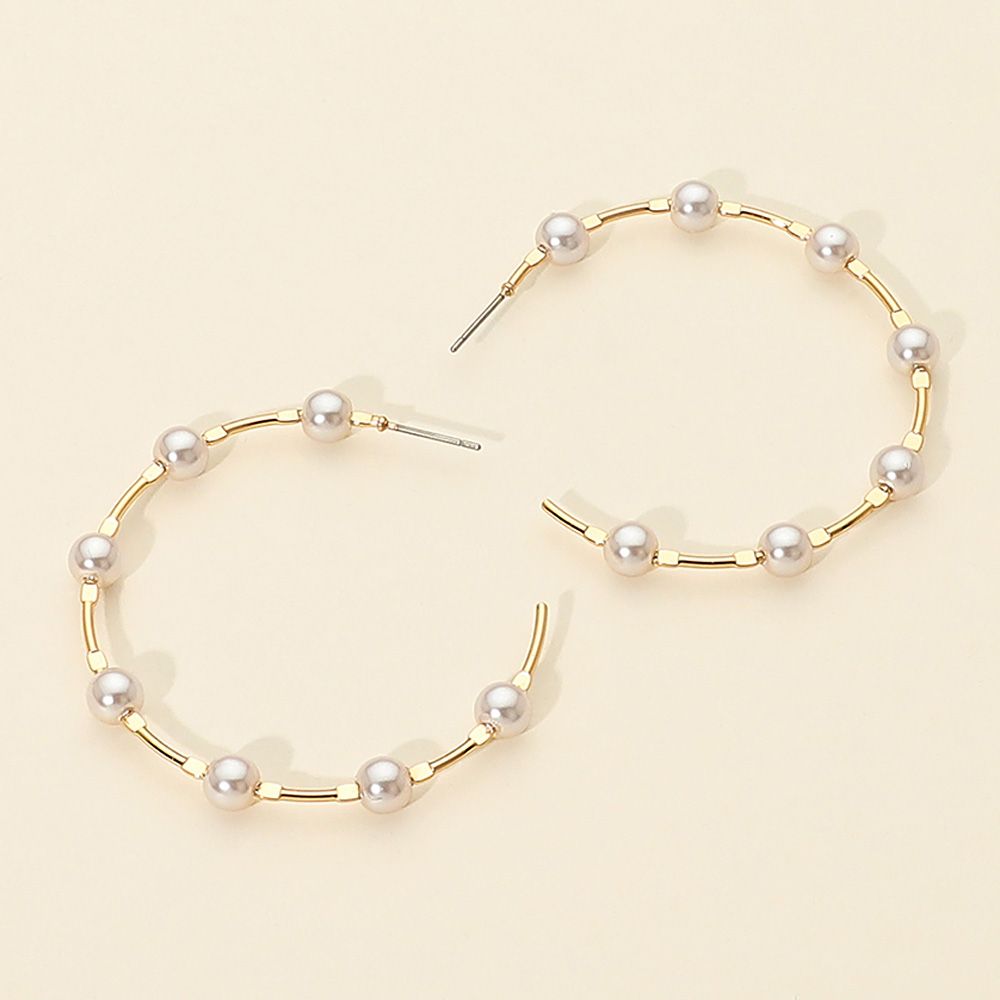 Pearl Beaded Open Hoop Statement Earrings Pearl Beaded Open Hoop Statement Earrings