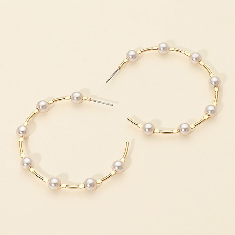 Pearl Beaded Open Hoop Statement Earrings