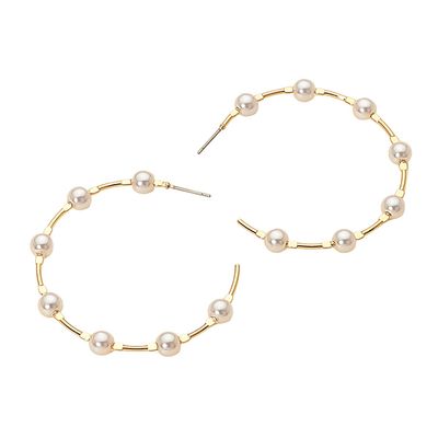 Pearl Beaded Open Hoop Statement Earrings