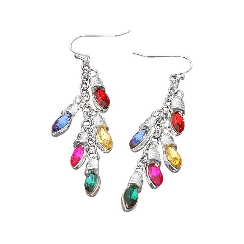 Multi Colored Christmas Light Bulb Chain Drop Earrings