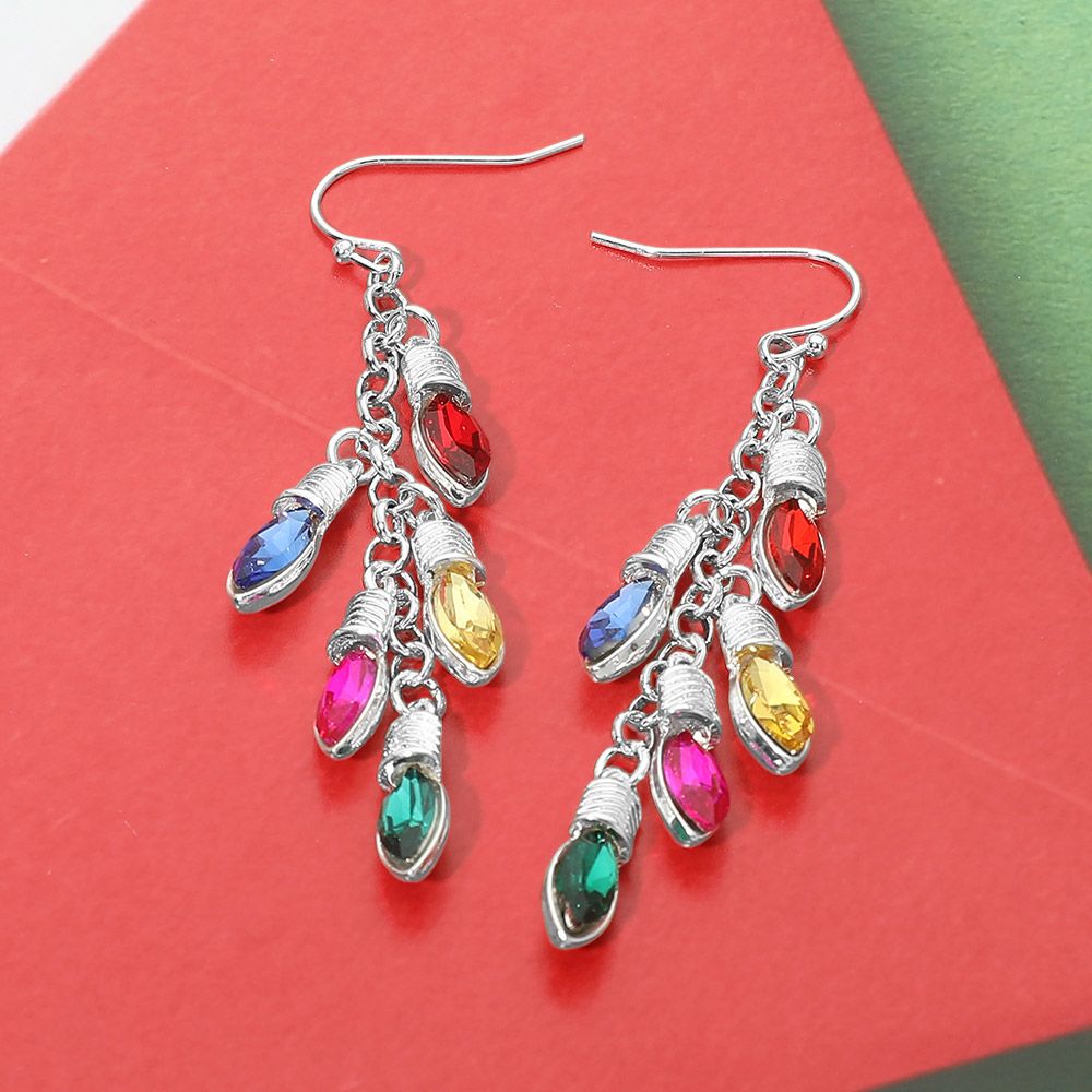 Multi Colored Christmas Light Bulb Chain Drop Earrings
