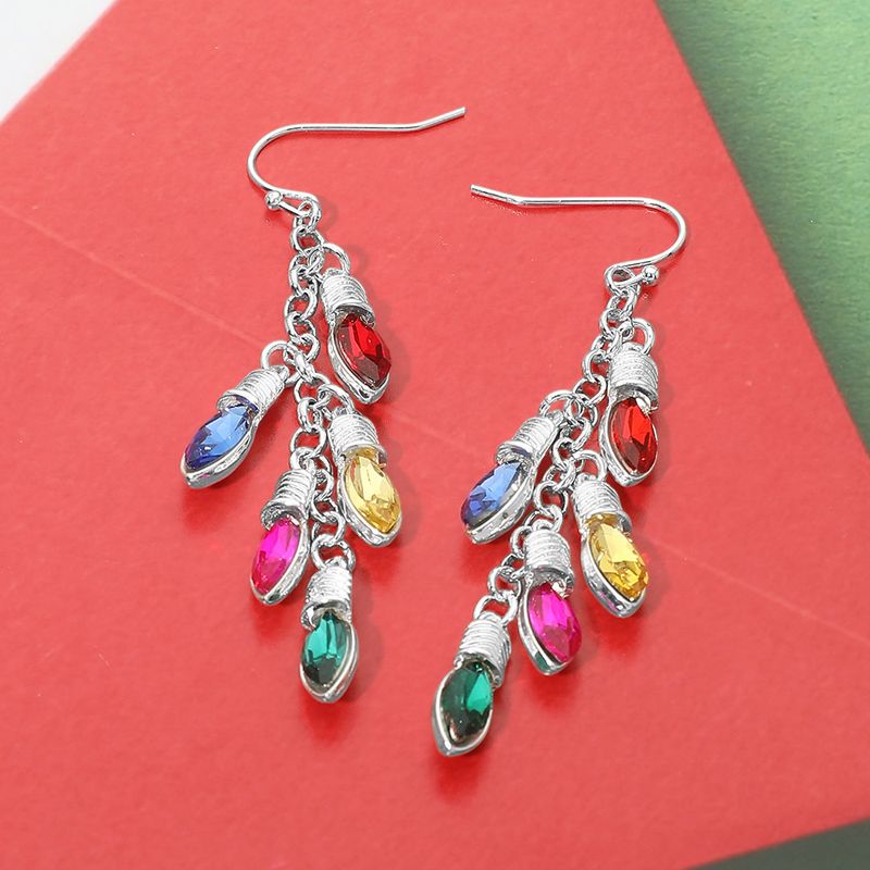 Multi Colored Christmas Light Bulb Chain Drop Earrings