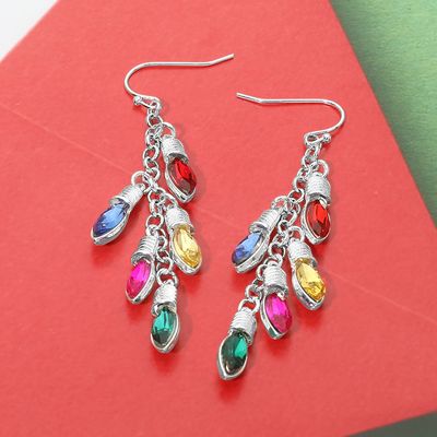 Multi Colored Christmas Light Bulb Chain Drop Earrings