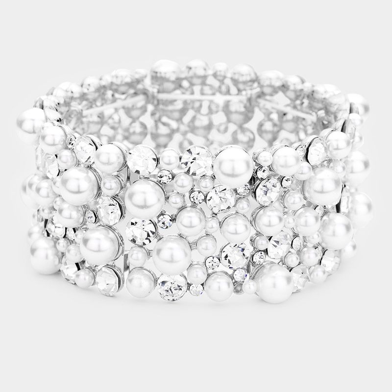 Beautiful Pearl Pave Stretch Evening Bracelet