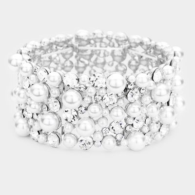 Beautiful Pearl Pave Stretch Evening Bracelet