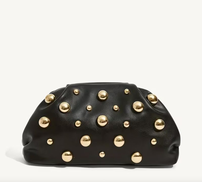 Soft Black Vegan Leather Gold Stud Handbag