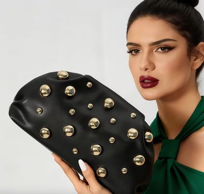 Soft Black Vegan Leather Gold Stud Handbag