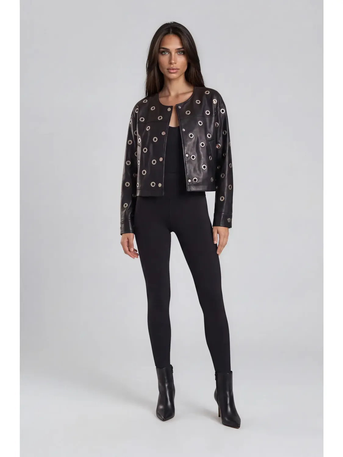 Black Vegan Leather Grommet Jacket Black Vegan Leather Grommet Jacket