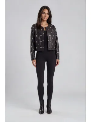 Black Vegan Leather Grommet Jacket