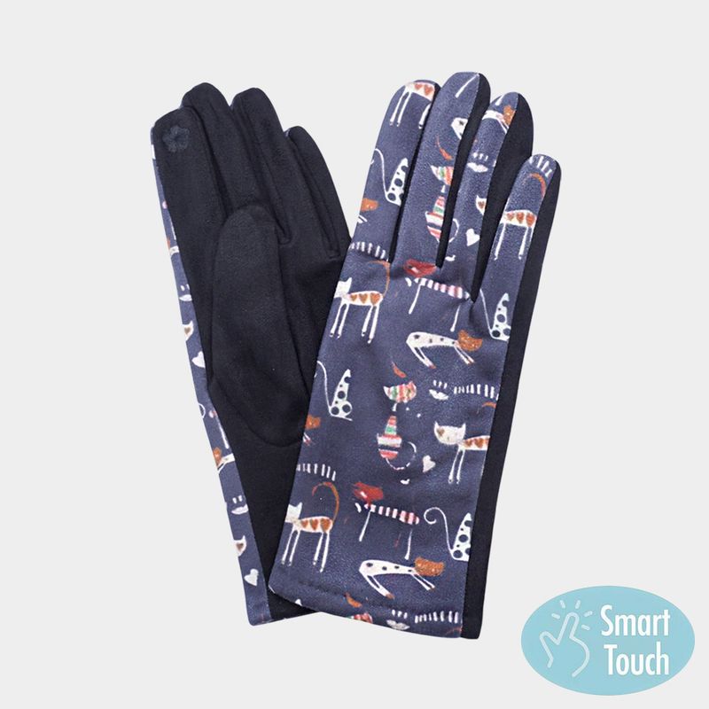 Fun Illustrated Cat Pattern Printed Smart Touch Gloves