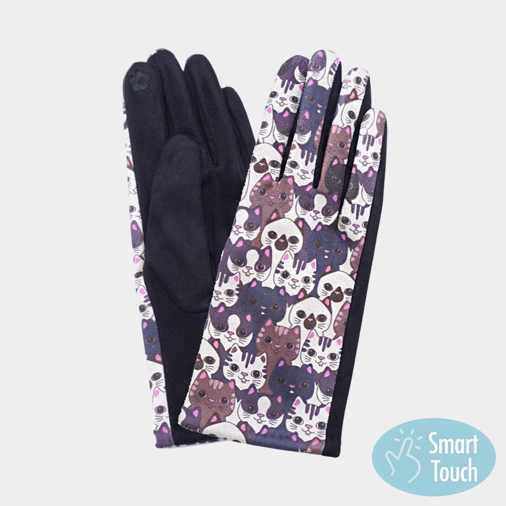 Cute Cat Face Printed Smart Touch Gloves Cute Cat Face Printed Smart Touch Gloves